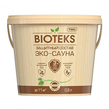 Лак ТЕКС для саун полуматовый акриловый (Эко-сауна Bioteks) 0,9л Лак ТЕКС для саун полуматовый акриловый (Эко-сауна Bioteks) 0,9л