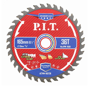 Диск пильный по дереву P.I.T. ADVANCE 165x20x1,4 мм, 36T Carbide, зуб ATB 15° (ACTW14-165T36)