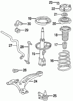 Стойка аморт. JAS0114 TOYOTA CAMRY ACV.MCV30 до 2003г. (пружина по краю) FRONT R