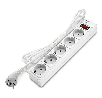 Фильтр-удлинитель 5 гнезд 1,8м ПВС 3*1, 10А/2,2 кВт+2USB+TYPE А с индик