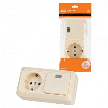 Блок комбинированный выключатель 1-кл. с подсветкой 10А + розетка 2П+З 16А 250В БКВР IP20 белый TDM