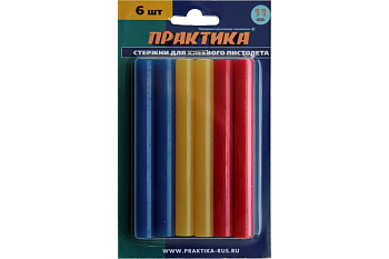 Стержень клеевой Практика цветные, 6 цветов, 11х100мм