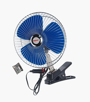 Вентилятор М-503C 21см (8") с решеткой металл на прищепке 12V MEGAPOWER 