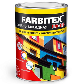 Эмаль алкидная ПФ-115 FARBITEX, красная, 5кг Эмаль алкидная ПФ-115 FARBITEX, красная, 5кг