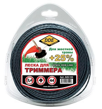 Корд триммерный в блистере DDE "Steel rod line" (крест витой армированный) 2,4 мм х 45 м, голубой/кр