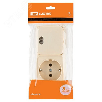 Блок комбинированный выкл. 1-кл. 10А + розетка 2П+З 16А 250В БКВР IP20 белый "Ладога" TDM