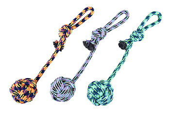 Игрушка NUNBELL д/собак канатная Мяч d=8см с ручкой l=35см, микс