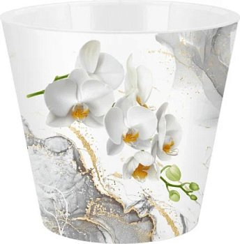 Горшок для цветов InGreen London Orchid Deco D160 мм, 1,6 л с дренажной вставкой, белая орхидея