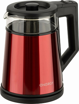 Чайник Energy E-200 (1,2 л), стекло, красный, двойной корпус