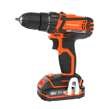 Дрель-шуруповерт аккумуляторная PATRIOT BR 183UES, 2 скор. одна батарея Li-Ion,18В, 2.0Ач, 24Н/29Нм