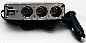 Разветвитель в прикуриватель W+F 3 гнезда + USB порт WF- 0120 (скл10) WF-9303 WF-0096, 0120