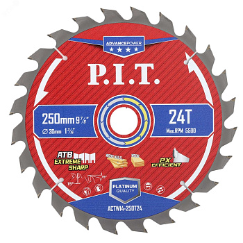 Диск пильный по дереву P.I.T. ADVANCE 250x30x2,2 мм, 24T Carbide, зуб ATB 15° (ACTW14-250T24)
