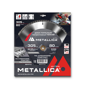 Диск пильный ТОНКИЙ тв. спл. METALLICA Ultra 305x30/25,4 мм, 80 зуб, Т=2,8 мм по алюминию, пласт.