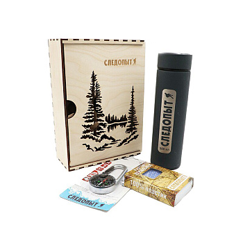 Набор подарочный "СЛЕДОПЫТ Поход" (коробка фанерная,термос для чая,компас,игр.карты) Набор подарочный "СЛЕДОПЫТ Поход" (коробка фанерная,термос для чая,компас,игр.карты)