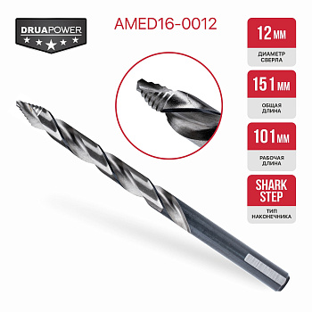 Сверло по металлу самоцентрирующееся P.I.T. DRUA AMED16-0012 (HSS, Ø12мм, 151х101мм,SharkStep)