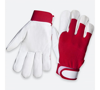 Перчатки рабочие Mechanic кожаные Jeta Safety с тыльной стороной из хлопка красный/белый р.8/M