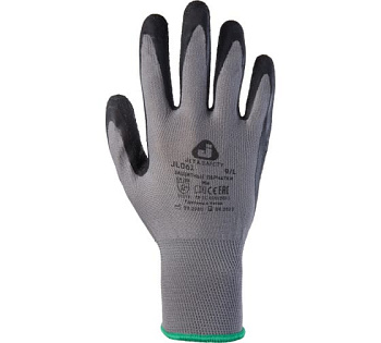Перчатки защитные из синтетической пряжи (полиэстер) с латексным покрытием ладони, серый/черный р.L
