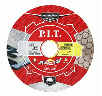 Диск алмазный 2в1 P.I.T. DRUA ACTW11-0125A (125х22,2х1,6мм, сухой/мокрый рез, резка+шлифовка)