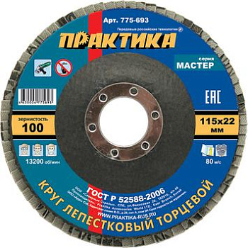 Круг лепестковый торцевой ПРАКТИКА "Мастер" 115х22мм Р-100 (1шт)
