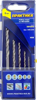 Набор сверл по металлу ПРАКТИКА "Профи" 5шт, 2-6 мм 