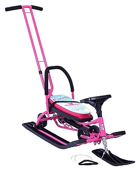 Снегокат  с Т образным толкателем и колесной базой БАРС (РАМА-РОЗОВЫЙ)