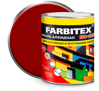 Эмаль алкидная ПФ-115 FARBITEX, красная, 5кг