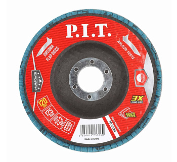Круг лепестковый шлифовальный P.I.T. DRUA 125x22,2 мм, ZA120, циркониевый корунд (APLS26-12512)