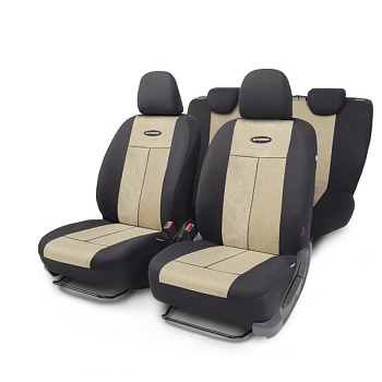 Чехлы автомобильные TT, полиэстер/велюр, 9 предметов, передний ряд, задний ряд, AIRBAG, чёрн./св.беж