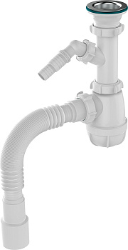 Сифон для кухни 1 1/2"х40 с мет.реш. с отводом с/м c г.т. 40х40/50 Aquant