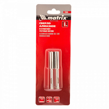 Коронка со сверлом по керамограниту, 6х67 мм, 3-гранный хвостовик 2шт Matrix