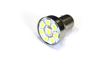 Лампа светодиодная 12V (21W) BA15s (1 конт) 18 SMD 5630 диодов, ЛИНЗА, белая (поворот, стоп-сигнал) 