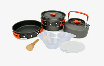 Набор посуды 14пр турист.: кастрюля 3шт (2.9л/1.7л/0.9л), сковорода 1.25л, миска 5шт, тарелка 2шт, п