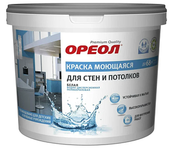 Краска для потолков "ОРЕОЛ" белоснежная водно-дисперсионная полиакриловая для внутренних работ 6.5 к