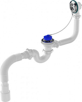 Сифон Aquant для ванны 1 1/2"х40 с выпуском и переливом с мет.реш. с г.т. 40х40/50