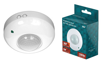 Датчик движения потол. 360гр, до 4м, 1200Вт, IP20, с инд. REV Ritter