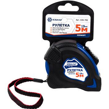 Рулетка КОБАЛЬТ Комфорт 5м x 19мм обрезиненный корпус