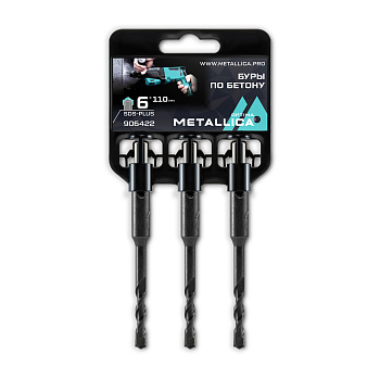 Буры по бетону SDS-plus METALLICA Optima 6х110/50 мм, 3 шт на клипсе