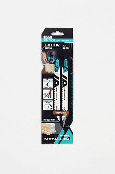 Пилки д/лобзика METALLICA Optima T301BR, 117/90мм шаг 1,9мм, HCS обрат/зуб, чист. рез, по дер. 2шт Пилки д/лобзика METALLICA Optima T301BR, 117/90мм шаг 1,9мм, HCS обрат/зуб, чист. рез, по дер. 2шт