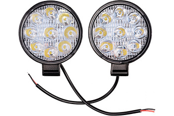 Фара светодиодная OFF ROAD 84*84(100)*17мм круглая 12V/24V 27W 6000К SKYWAY компл 2 шт 9 диодов Даль