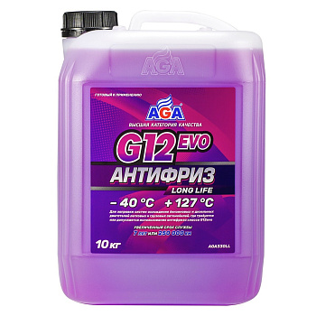 Антифриз AGA G12 evo, Long Life, фиолетовый, -40С, 10кг
