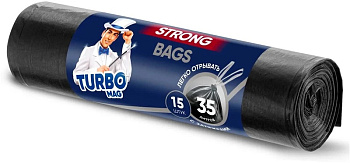 Пакеты для мусора "TURBOMAG" STRONG с завязками ПВД 18 мкм 35 л 15 шт.