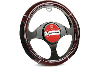 Оплетка руля гелевый наполнитель, спорт.дизайн, экокожа, вставки под красн.дерево M