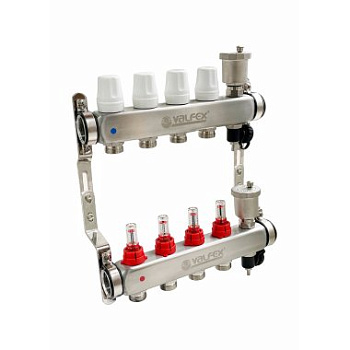 Группа коллекторная НЕРЖ со встр. расх. в сборе, 1"х 8 вых. Евроконус 3/4" VALFEX  (2) К 