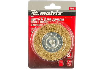 Щетка (06985) для дрели 75 мм, плоская со шпилькой, латунированная витая проволока