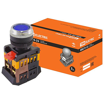 Кнопка ABLFS-22 синий. d22мм неон/230В 1з+1р TDM