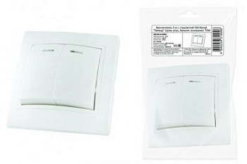 Выключатель 2 кл. с подсветкой 10А белый "Таймыр" (пром. упак,, бакелит. основание) TDM