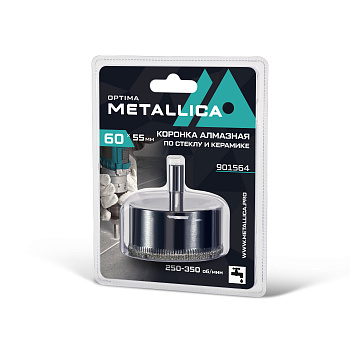 Коронка алмазная METALLICA Optima 60x55 мм, #80, по стеклу, плитке