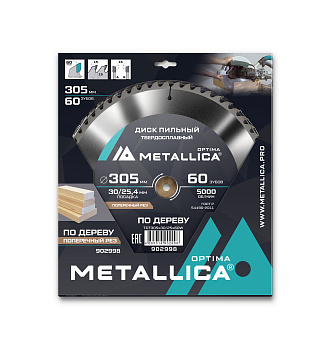 Диск пильный тв. сплав. METALLICA Optima 305x30/25,4 мм, 60 зубов, Т=3,2 мм по дереву поперечный