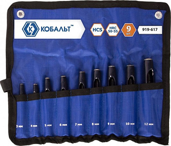 Набор просечек КОБАЛЬТ 3,4,5,6,7,8,9,10,12 мм (9шт) чехол