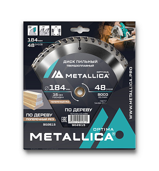 Диск пильный тв. сплав. METALLICA Optima 184x16 мм, 48 зубов, Т=2,4 мм по дереву поперечный